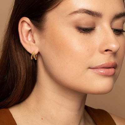 独創的な18K 金 金 金 金 925 ステルリング シルバー ダブル ハグズ イヤリング 厚い防水宝石