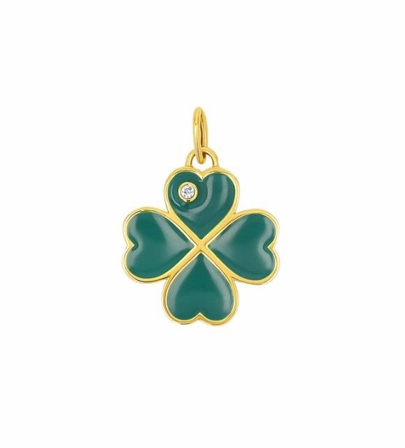 Emerald Enamel Clover Girls Pendant Jewelry Lucky 18K Gold Plated 925 Sterling Silver