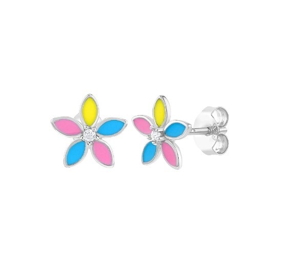 黄色のエナメル 多色花柄 イヤリング 925 ステルリング シルバー 花柄