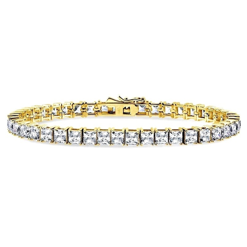 ユニセックス 手作り 18K ゴールド ヒップホップ 氷色の四角切断 ダイヤモンド CZ 925 スターリング シルバー スタッキング テニス ブレスレット