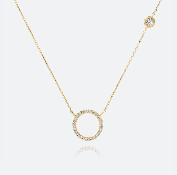 金付 S925 シルバーサークルペンダント CZ ネックレス 女性用 925 スターリングシルバー
