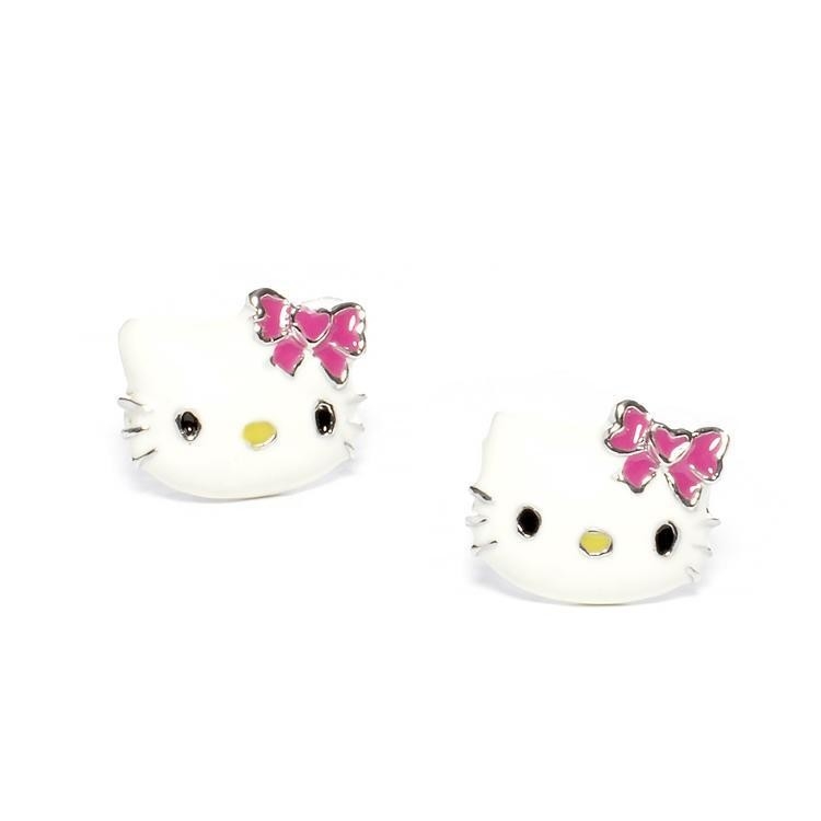 色彩のあるエナメル ヘロキティ イヤリング スタッド 黒い金と銀の塗装