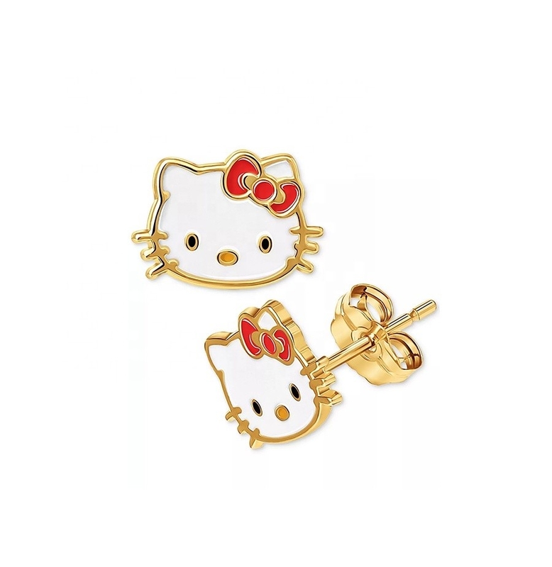 18K 金色 Hello Kitty エナメル型 女の子用 銀色 925