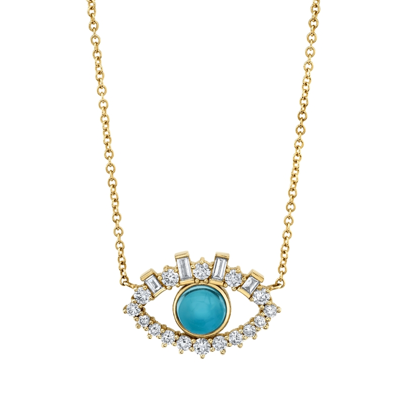 18K 金色 バゲット キュービックジルコーン 925 ステルリング シルバー 女の悪眼ネックレス