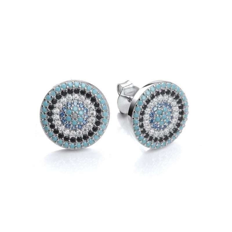 ZIRCON 円 18K 金色 手作り ミクロン パブ CZ 眼 トルコ デザイン スタッド イヤリング 925 スターリング シルバー