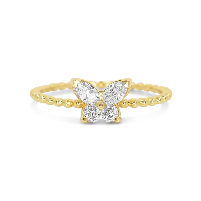 925 ステルリング シルバー 女性 指輪 手作り 18K ゴールドプレートボールとマーキーズバタフライ
