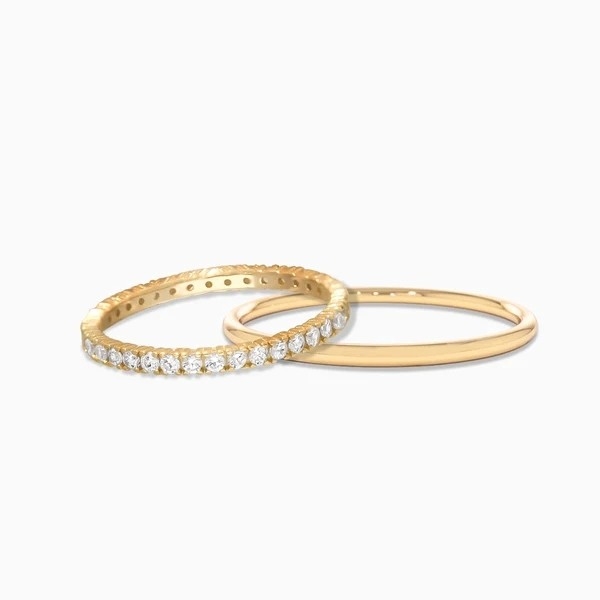 18K 金色 スタッキング 結婚式 エターニティバンド 女性の指輪 925 スターリング シルバーセット