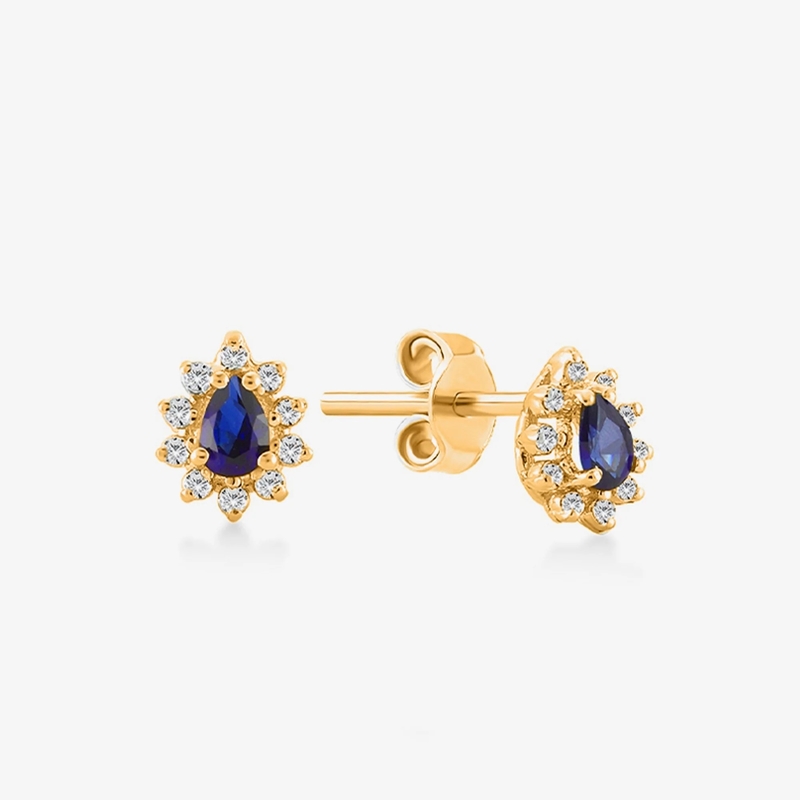婚約用の18K 金属ペアサファイアとホワイト立方体ジルコンのイヤリング