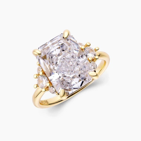 18K 金色 メインストーン CZ ヴィンテージ 結婚式 925 スターリング シルバー 女の子用 指輪