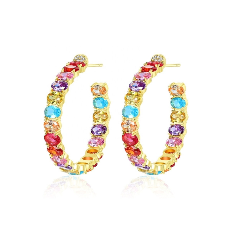 カラフルなブラジル 18K ゴールドフープ イヤリング オバルカット 青銅 イヤリング フープ