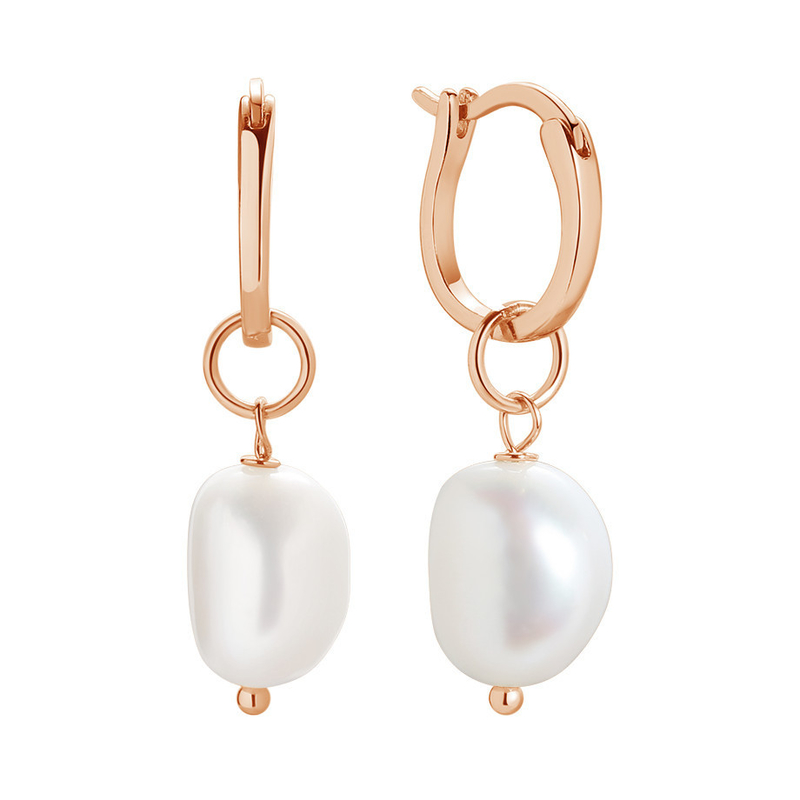 925 スターリング シルバー 18K ゴールド プレート 淡水 パール フープ イヤリング 女性 流行 スタイル