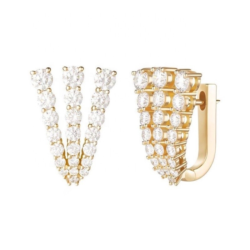 18K ゴールド 925 スターリング シルバー パブ CZ 女性 ハグジー イヤリング CLASSIC スタイル