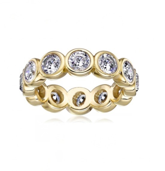 CLASSIC Ins 18K 金色ベゼルセット CZ エターニティバンド 925 ステルリングシルバーリング