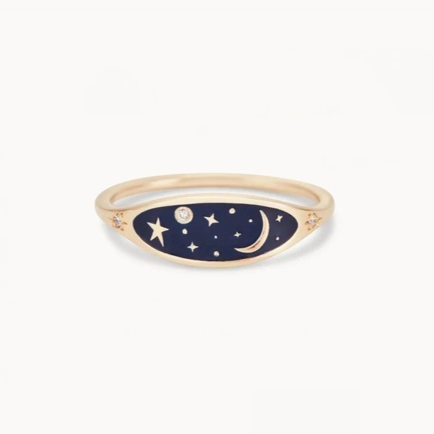手作り 18K 金色 半夜青 エナメル 925 ステルリング シルバー 丸 ブリリアント CZ 女の子用 スタッキングリング