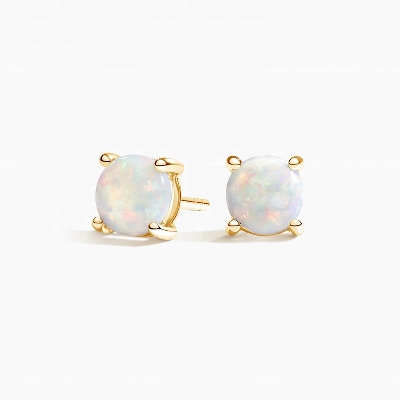 18K ゴールド 6MM ソリテア オパール 女性の耳飾り