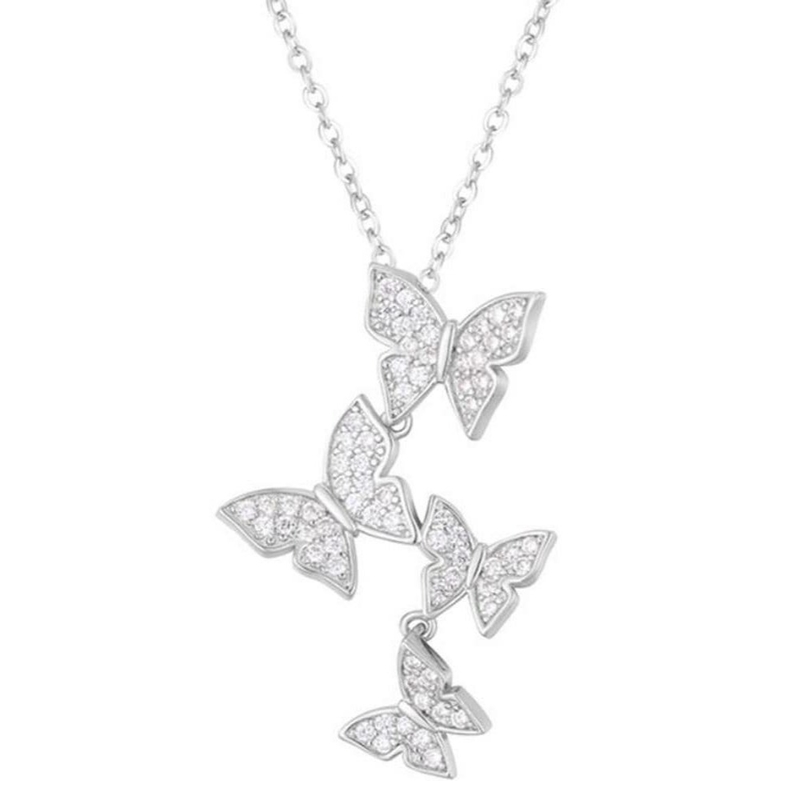 925 スターリング シルバー 白金 コーティング ミクロン パブ 4 バターフライス 魅力 Pendant 女性用