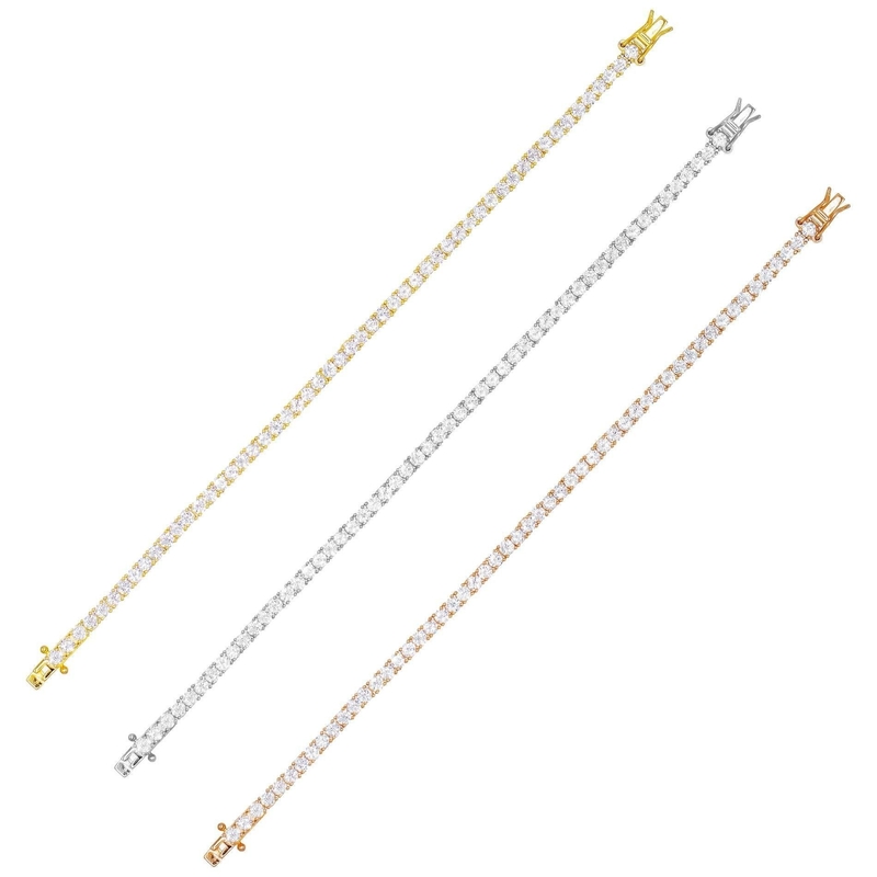 ホットアイテム 925 スターリング シルバー 金 3mm キュービックジルコニア テニス ブレスレット 女性用