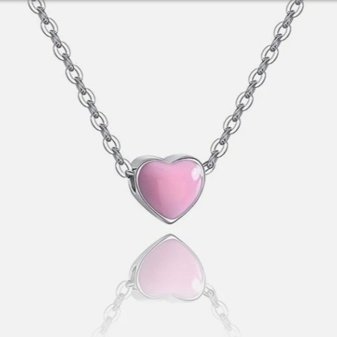 ロジウム付 ピンク色の小さなハート バレンタインデー 女性用 925 スターリングシルバーのペンダント