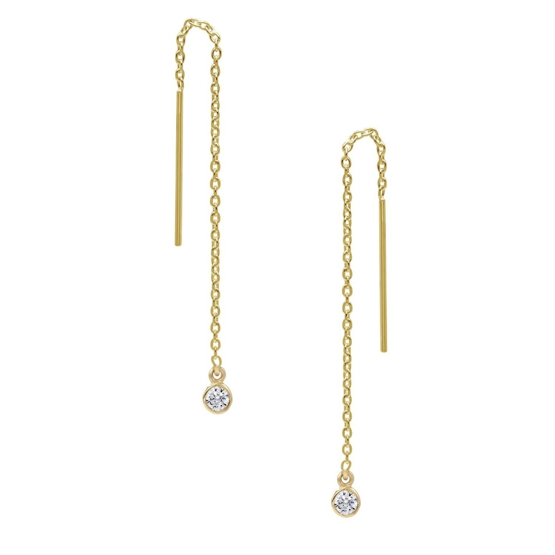 925 スターリングシルバー シンプル 18K ゴールドプラテッド 女性用ベーゼルドロップチェーンのスレッドヤー イヤリング