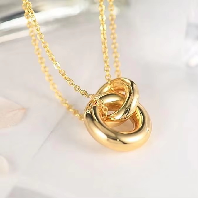精巧な丸いネックレス,14k ゴールド 925 ステルリング シルバー インターロック 丸いネックレス 女性用,マットネックレス