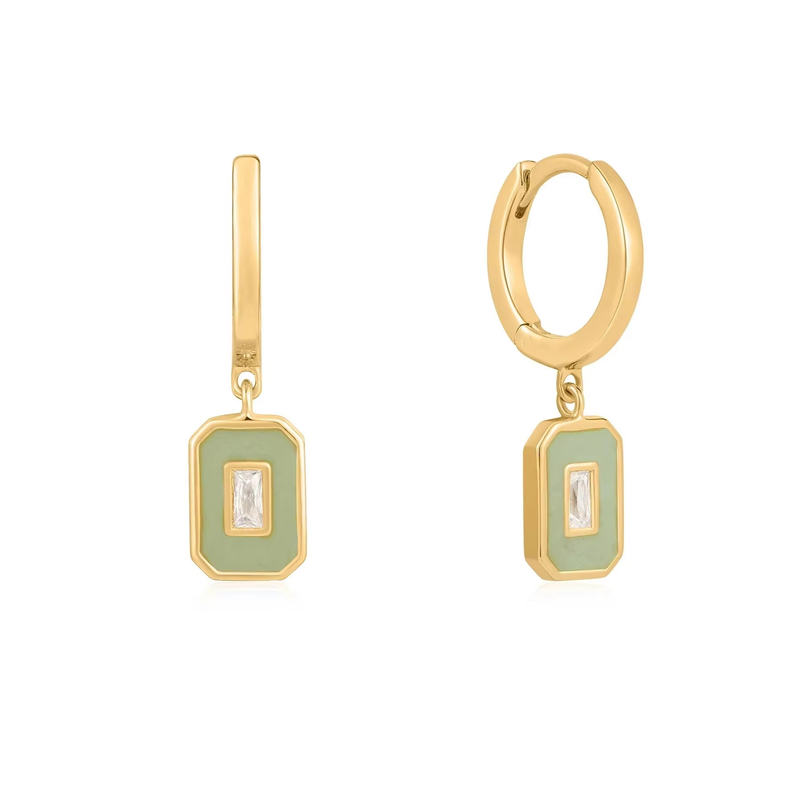 バゲッテ CZ&エナメルフープ耳飾り 925 シルバー 18K ゴールドプレート 女性用手造りの宝石