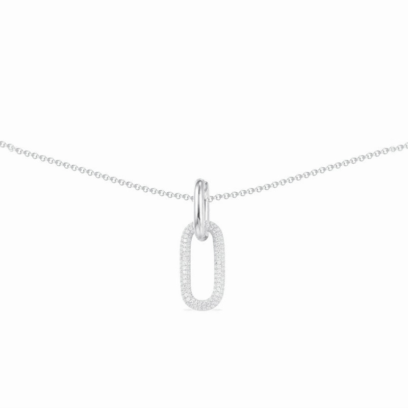 Minimalist Charm Paper Clip Pendant Necklace in Custom White Gold Plated 925 Sterling Silver with Trendy Style