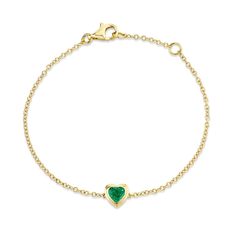 Handmade 14K Gold Plated Emerald Gemstone 925 Sterling Silver Heart Bracelet for Women