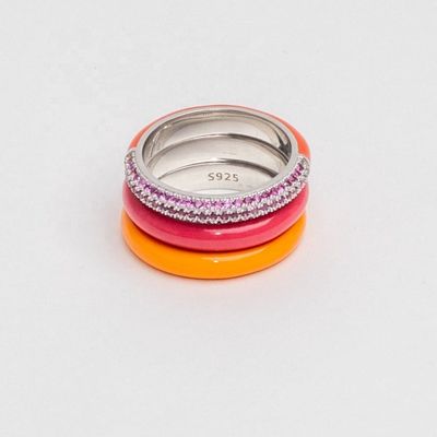 エレガント 925 ステルリング シルバー 18k 黄金 半ジルコーン 半エナメル リング