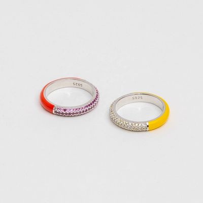 エレガント 925 ステルリング シルバー 18k 黄金 半ジルコーン 半エナメル リング