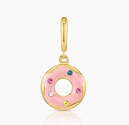 金彩のデザイン レインボー 色彩豊かな小さなピンクドーナット 魅力的なペンダント 925 ステルリングシルバー