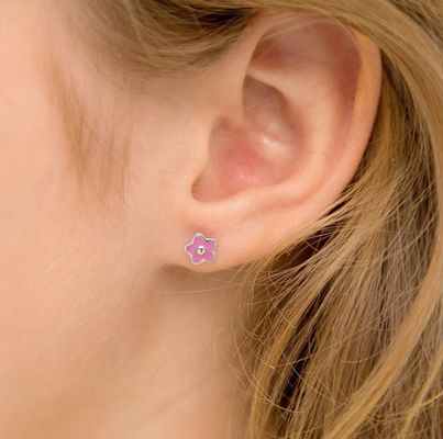 925 ステルリング シルバー 6mm ピンク エナメル 花柄 イヤリング オーダーメイド ロゴと第三者の評価