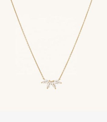 925 シルバー 14K プレート ネックレス 18インチ マルキース トパズ ペンダント 白 CZ ダイヤモンド