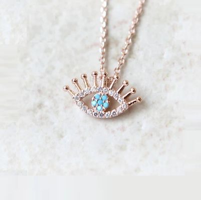925 スターリングシルバー マイクロ パブ クリア CZとターコイズ イヴルズ 目 ペンダント ネックレス ネックレス
