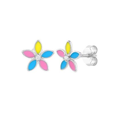 黄色のエナメル 多色花柄 イヤリング 925 ステルリング シルバー 花柄