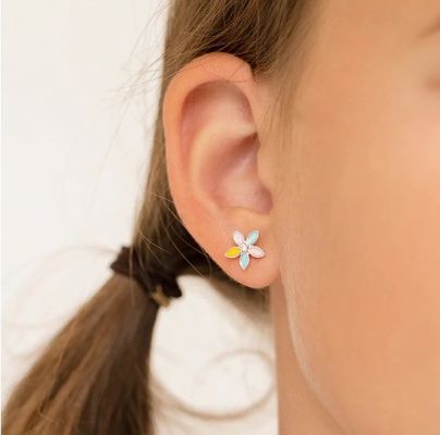 黄色のエナメル 多色花柄 イヤリング 925 ステルリング シルバー 花柄