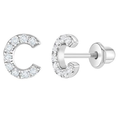 ホワイト CZ レター スタッド イヤリング マイクロン パブ カスタム レター イヤリング