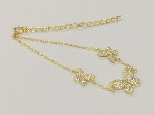 14K ゴールド トリプルバタフライチェーン ブレスレット クリア CZ シルバーチェーン ブレスレット 925