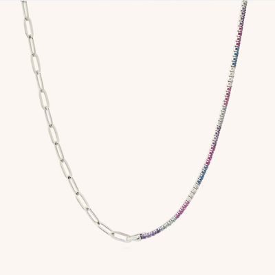 925 スターリング シルバー 丸切り CZ レインボー ネックレス テニス ブレスレット チェーン ネックレス