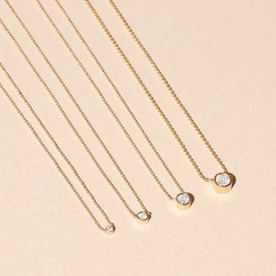 シンプル 925 スターリング シルバー ソリテア ダイヤモンド CZ ネックレス 7mm/10mm/15mm ストーンサイズ