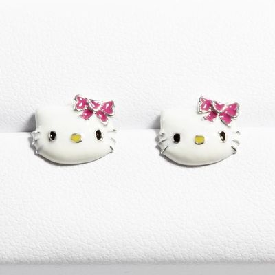 色彩のあるエナメル ヘロキティ イヤリング スタッド 黒い金と銀の塗装