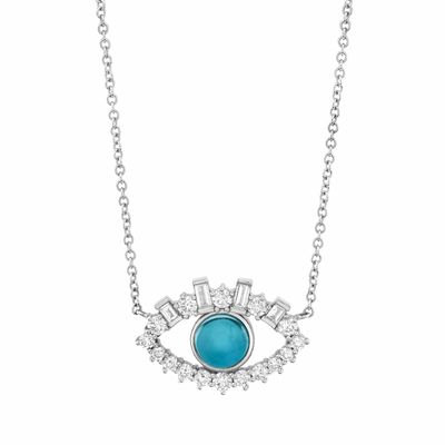 18K 金色 バゲット キュービックジルコーン 925 ステルリング シルバー 女の悪眼ネックレス