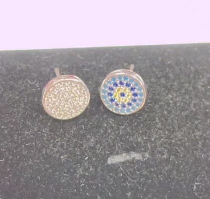 ZIRCON 円 18K 金色 手作り ミクロン パブ CZ 眼 トルコ デザイン スタッド イヤリング 925 スターリング シルバー