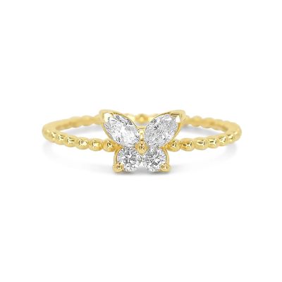 925 ステルリング シルバー 女性 指輪 手作り 18K ゴールドプレートボールとマーキーズバタフライ