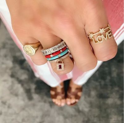 18K 金 金銀 チェンジスター 女性のための指輪 マイクロパブセット 認定