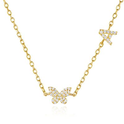 ネックレス ミニ 18K ゴールド ホワイト マイクロン パブ CZ バターフライ 925 ステルリング シルバー ペンダント
