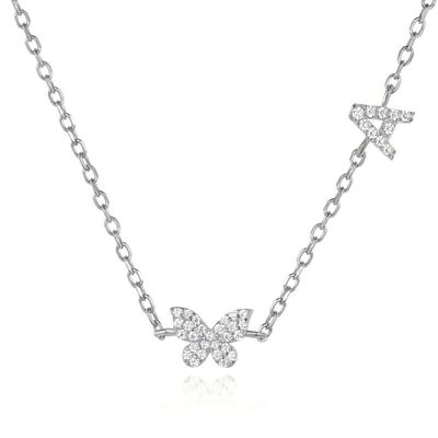 ネックレス ミニ 18K ゴールド ホワイト マイクロン パブ CZ バターフライ 925 ステルリング シルバー ペンダント