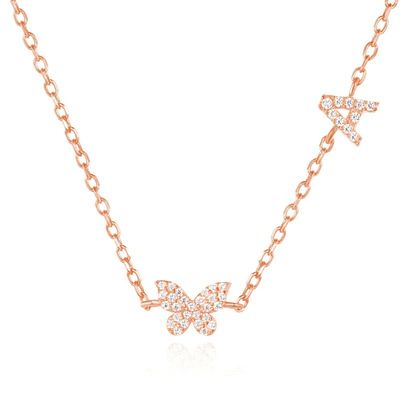 ネックレス ミニ 18K ゴールド ホワイト マイクロン パブ CZ バターフライ 925 ステルリング シルバー ペンダント