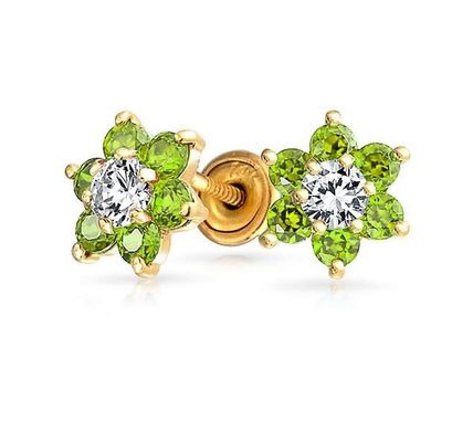 花のアメジスト CZ 誕生石 ベビーガールズ 925 ステルリング シルバー スクリップバック スタッド イヤリング