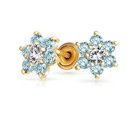 花のアメジスト CZ 誕生石 ベビーガールズ 925 ステルリング シルバー スクリップバック スタッド イヤリング