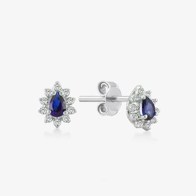 婚約用の18K 金属ペアサファイアとホワイト立方体ジルコンのイヤリング